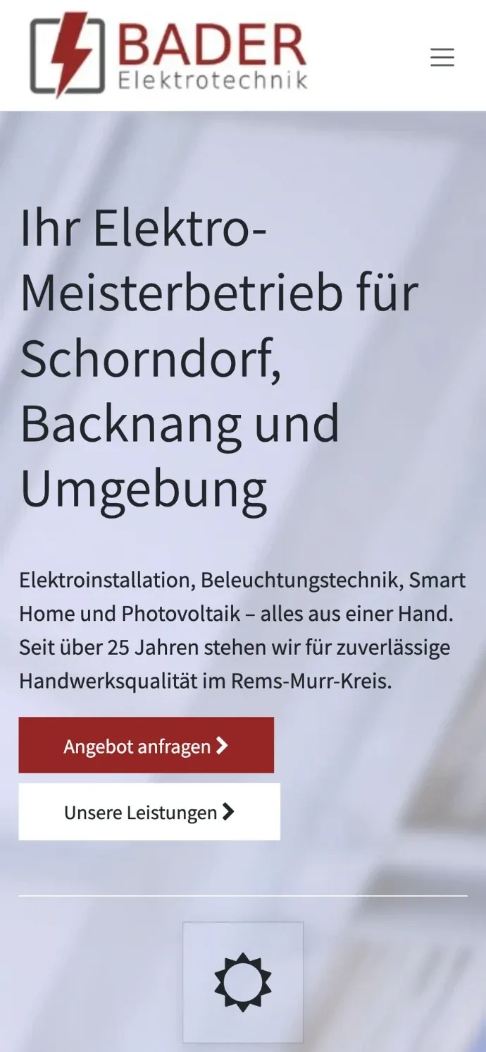 Mobile Website von Bader Elektrotechnik